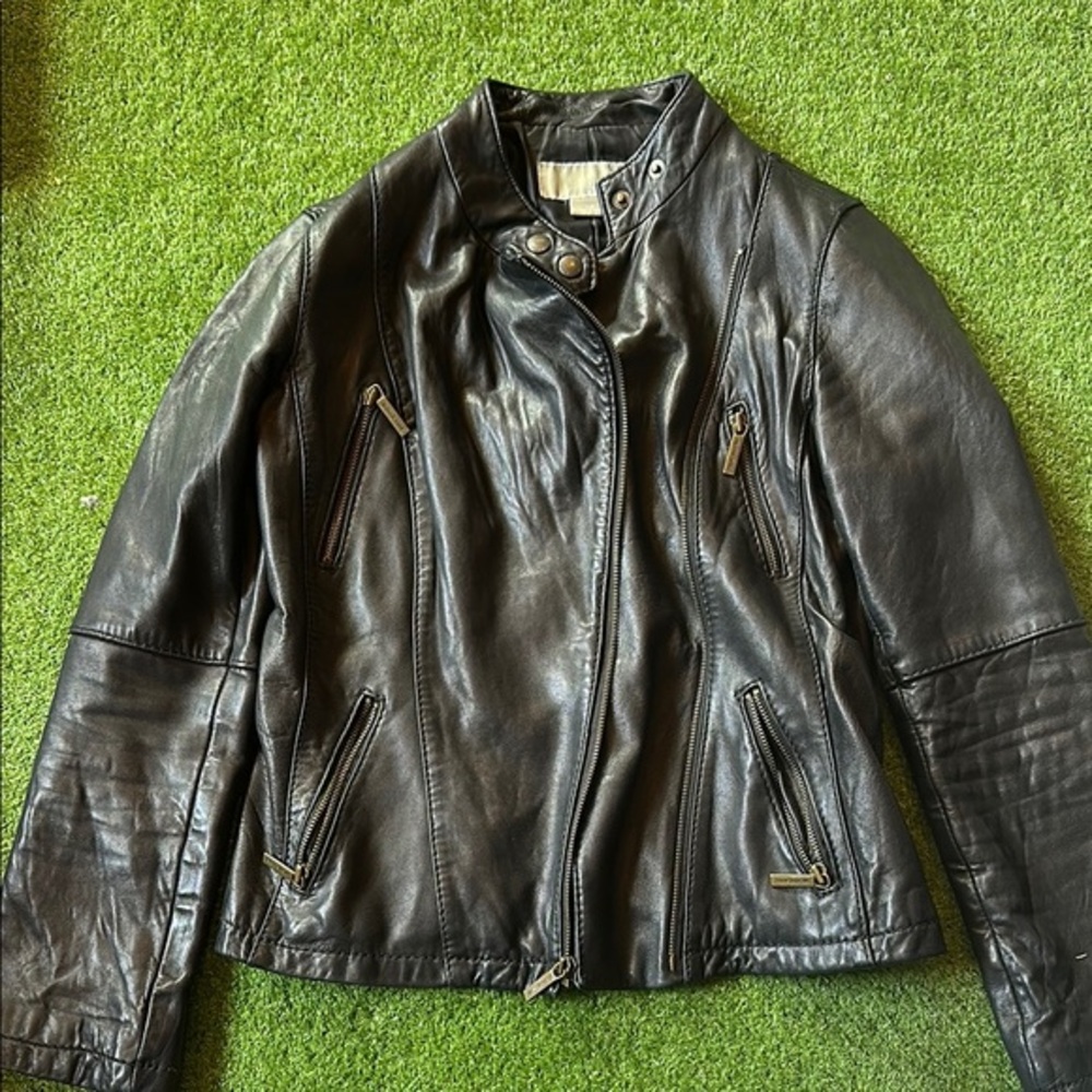 Michael Kors Women's Black Leather Jacket - Picture 1 of 6